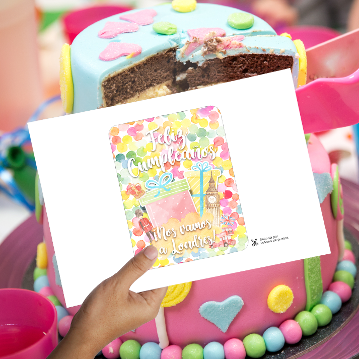 Tarjeta de Cumpleaños Viaje Sorpresa para Imprimir "Nos vamos a Londres"