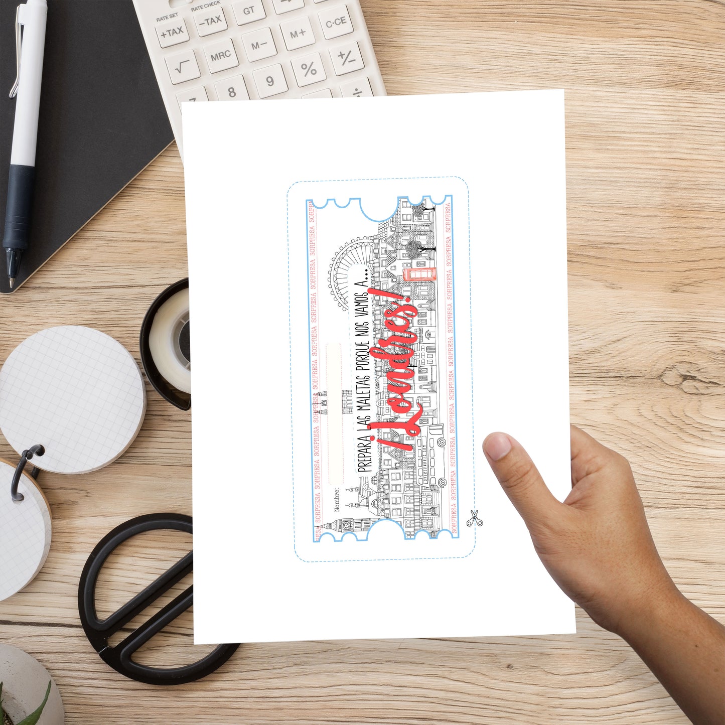 Tarjeta Viaje Sorpresa para Imprimir "Nos vamos a Londres"