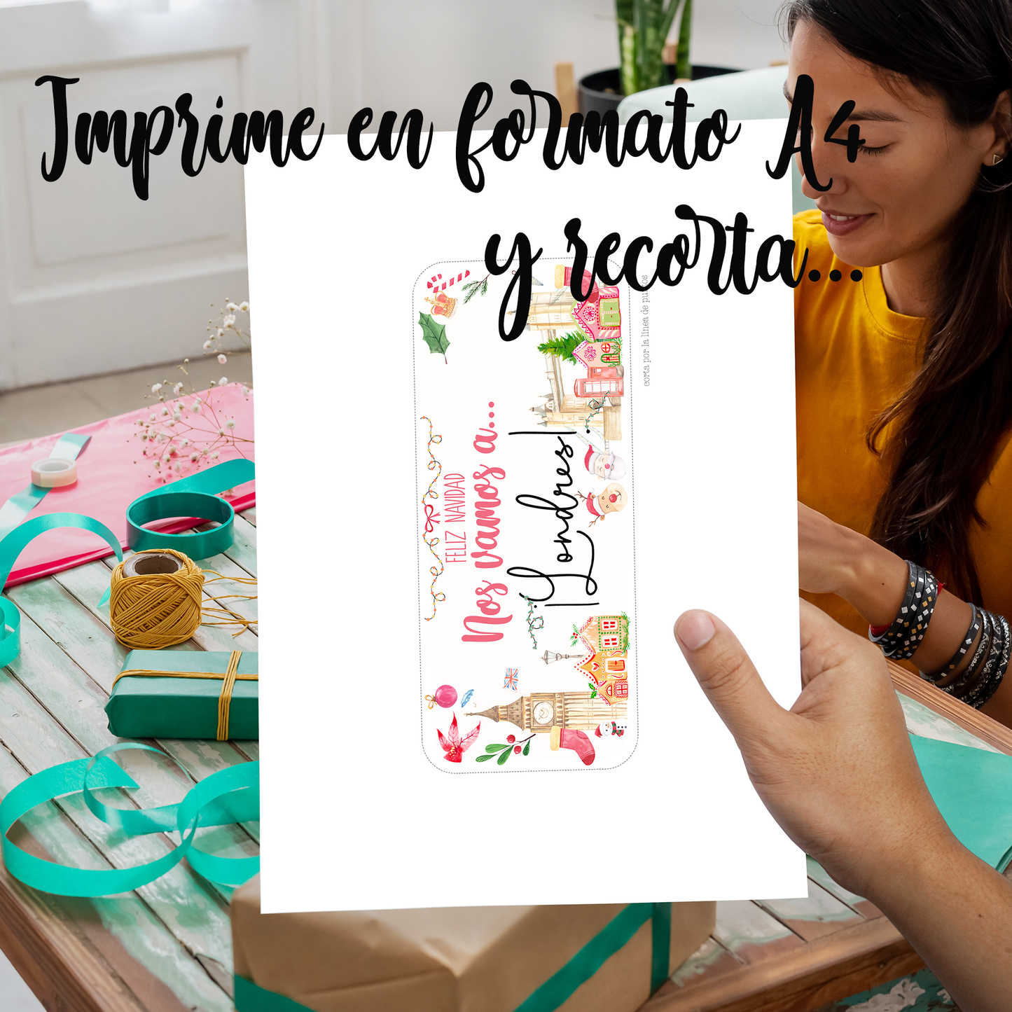 Tarjeta Viaje Sorpresa para Imprimir Papá Noel "Nos vamos a Londres"