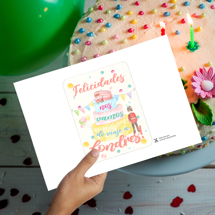 Tarjeta de Cumpleaños Viaje Sorpresa para Imprimir "Nos vamos a Londres"
