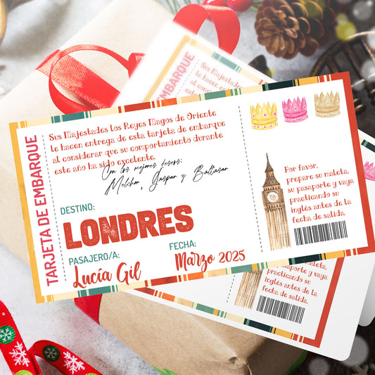 Tarjeta Viaje Sorpresa Reyes Magos "Viaje a Londres" Opción con Nombre