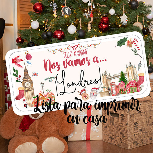 Tarjeta Viaje Sorpresa para Imprimir Papá Noel "Nos vamos a Londres"